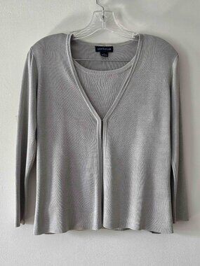 Ann Taylor 100% Silk Vintage Classic Quiet Luxury Cardigan & Tank Set Grey Small
